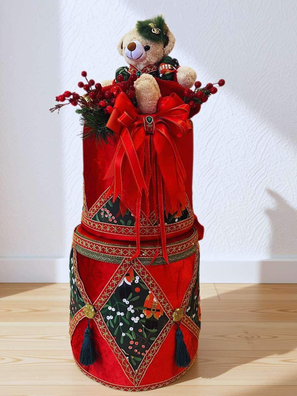Yılbaşı Ağaç Dekor Süsü  - Yılbaşı Dekoratif Ayıcıklı Trampetli Noel Süsü 71-35 Cm