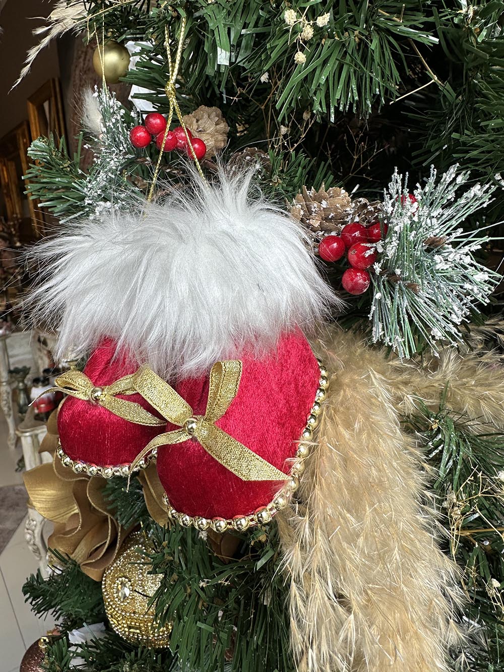 Yılbaşı Çam Ağacı Süsü Kırmızı Patik