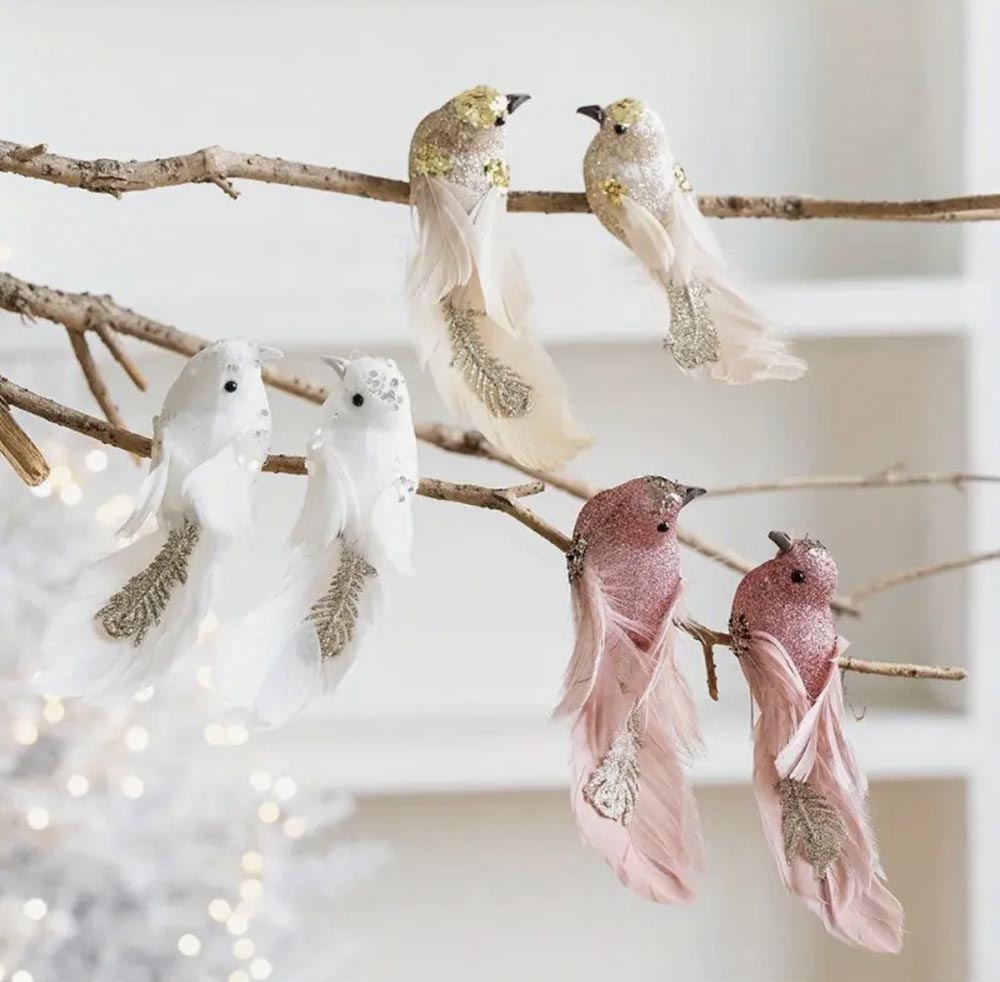 Krem Kuş-Yılbaşı Çam Ağacı Süsü,Yılbaşı Dekoru