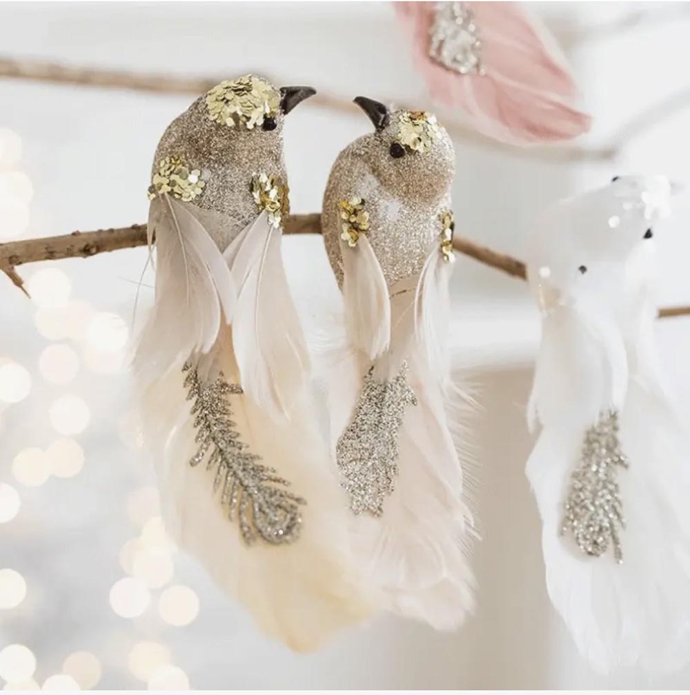 Krem Kuş-Yılbaşı Çam Ağacı Süsü,Yılbaşı Dekoru